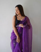 Light Flower Purple Pure Organza Saree